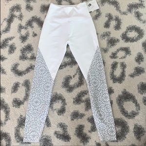 NWT Beyond Yoga White Grey Pants Floral Detailing